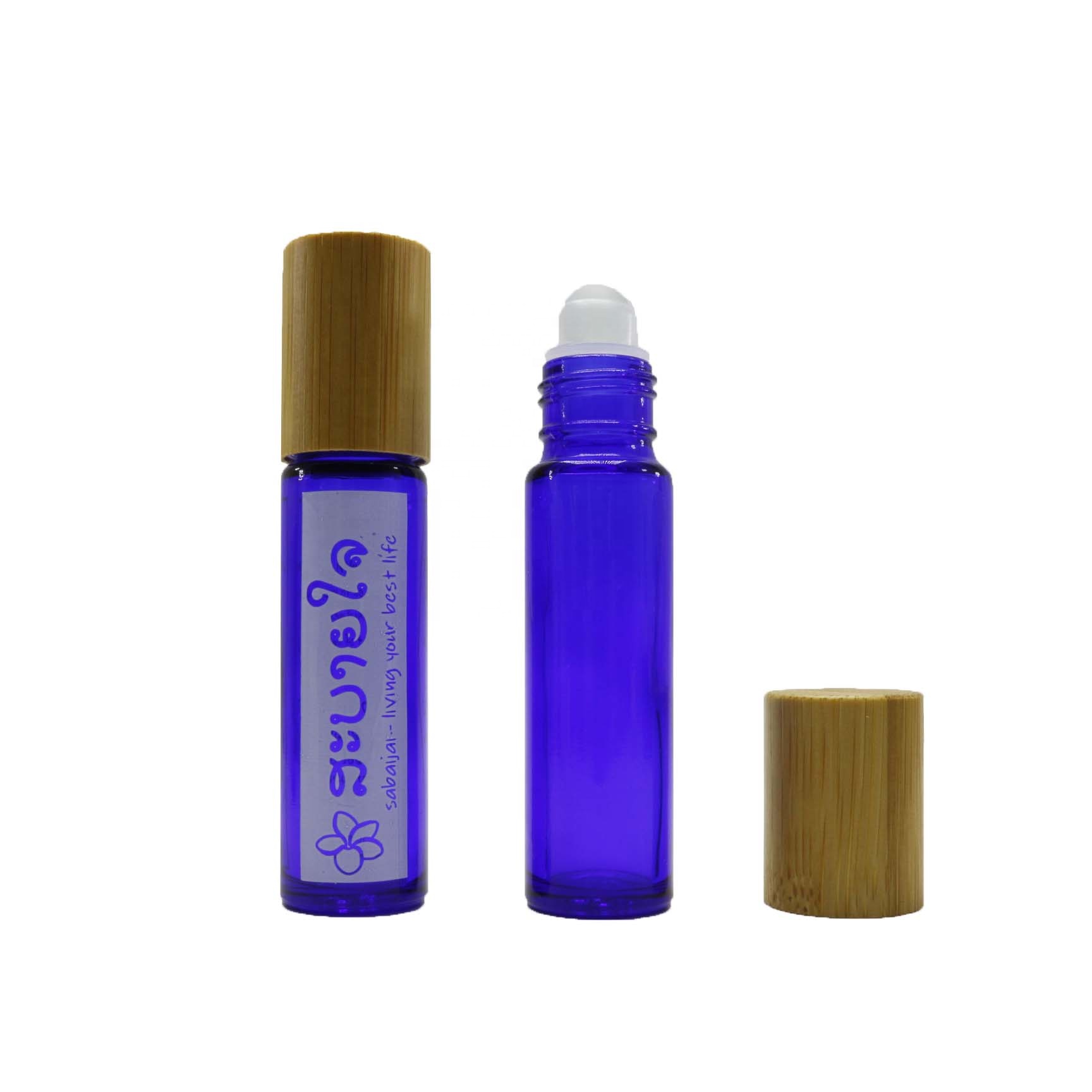 frosted 10ml glass perfume roller bottle with steel ball roller with bamboo lid RO-50T