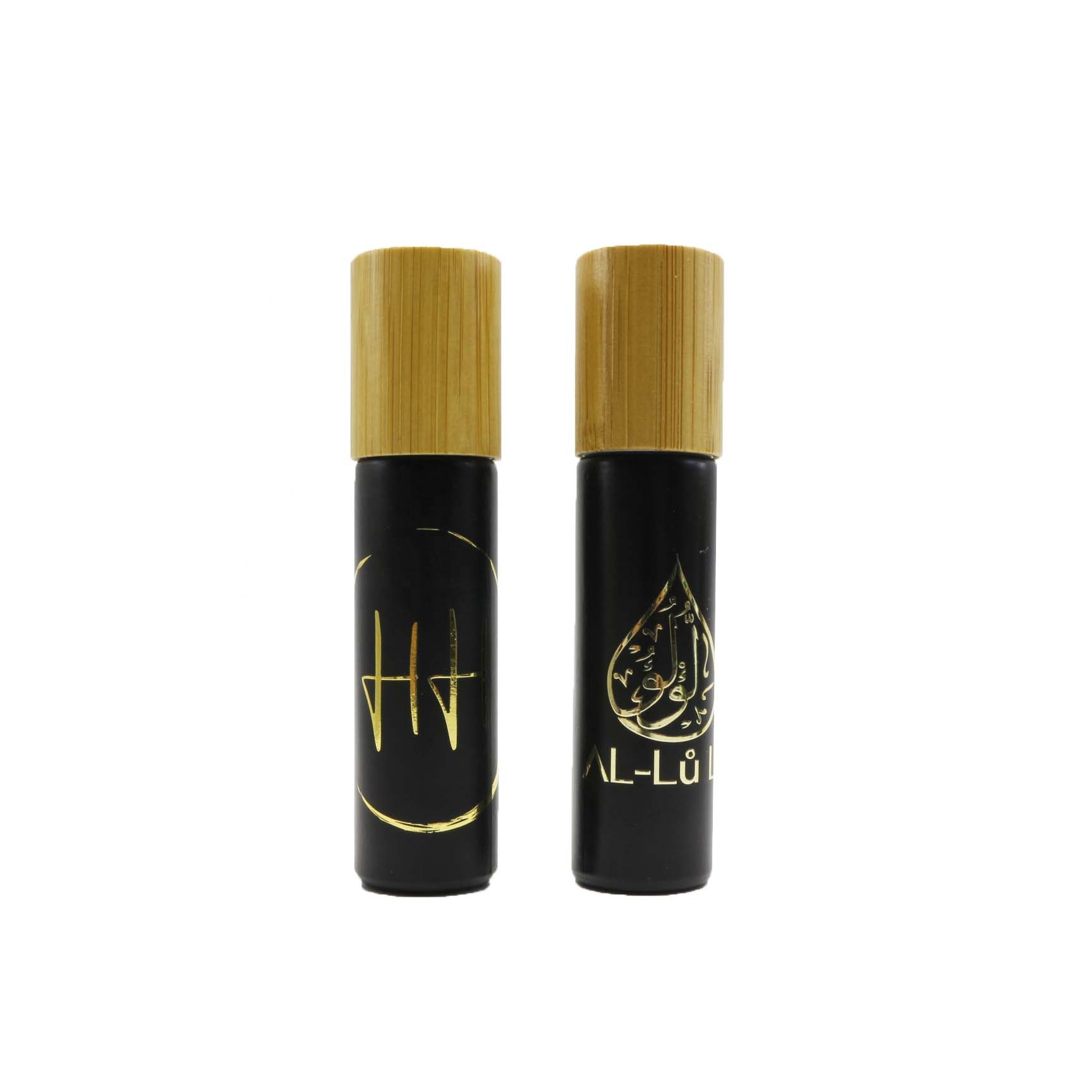 frosted 10ml glass perfume roller bottle with steel ball roller with bamboo lid RO-50T