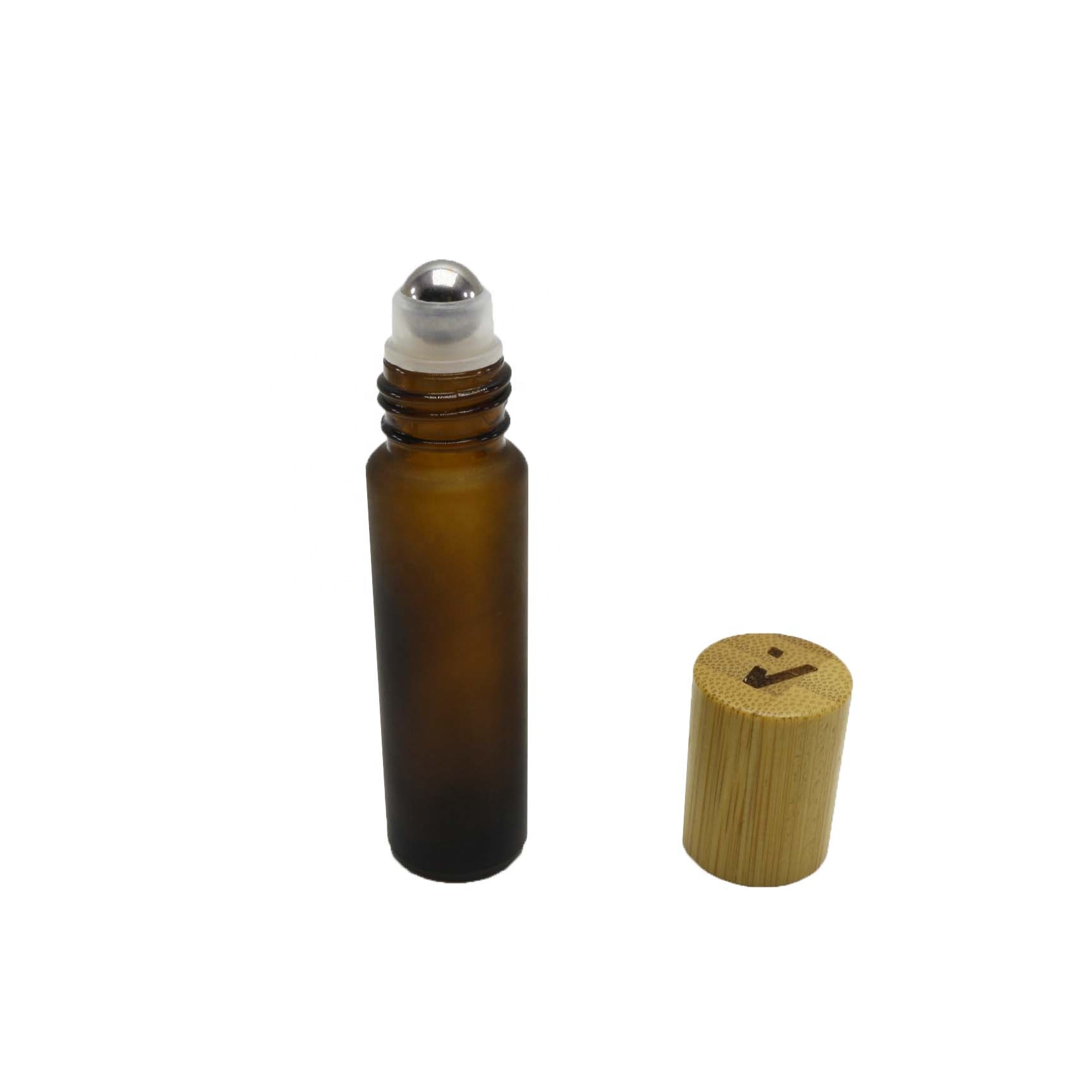 frosted 10ml glass perfume roller bottle with steel ball roller with bamboo lid RO-50T