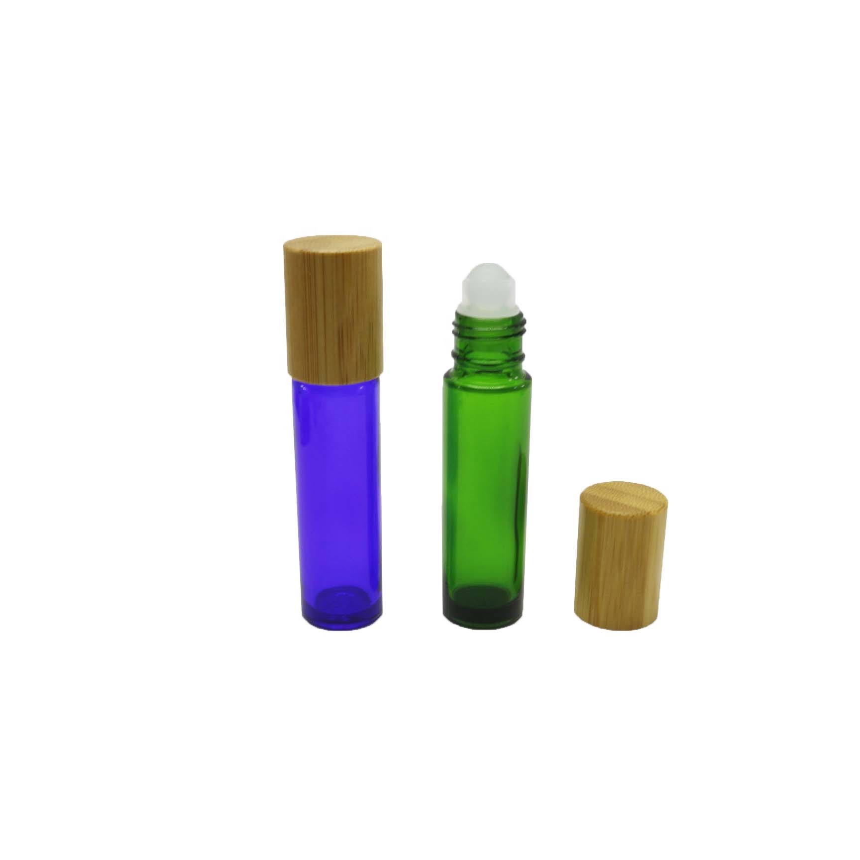 frosted 10ml glass perfume roller bottle with steel ball roller with bamboo lid RO-50T