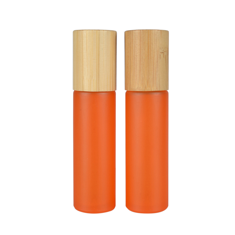 frosted 10ml glass perfume roller bottle with steel ball roller with bamboo lid