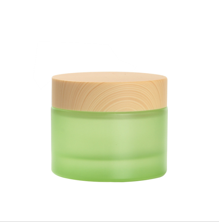 frosted 20ml 30ml 50ml green glass cream jar with bamboo lid