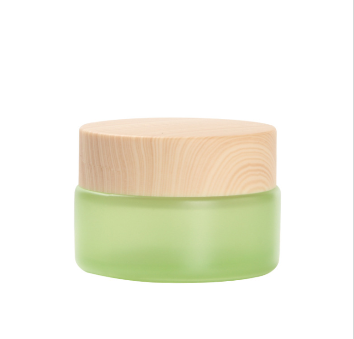 frosted 20ml 30ml 50ml green glass cream jar with bamboo lid