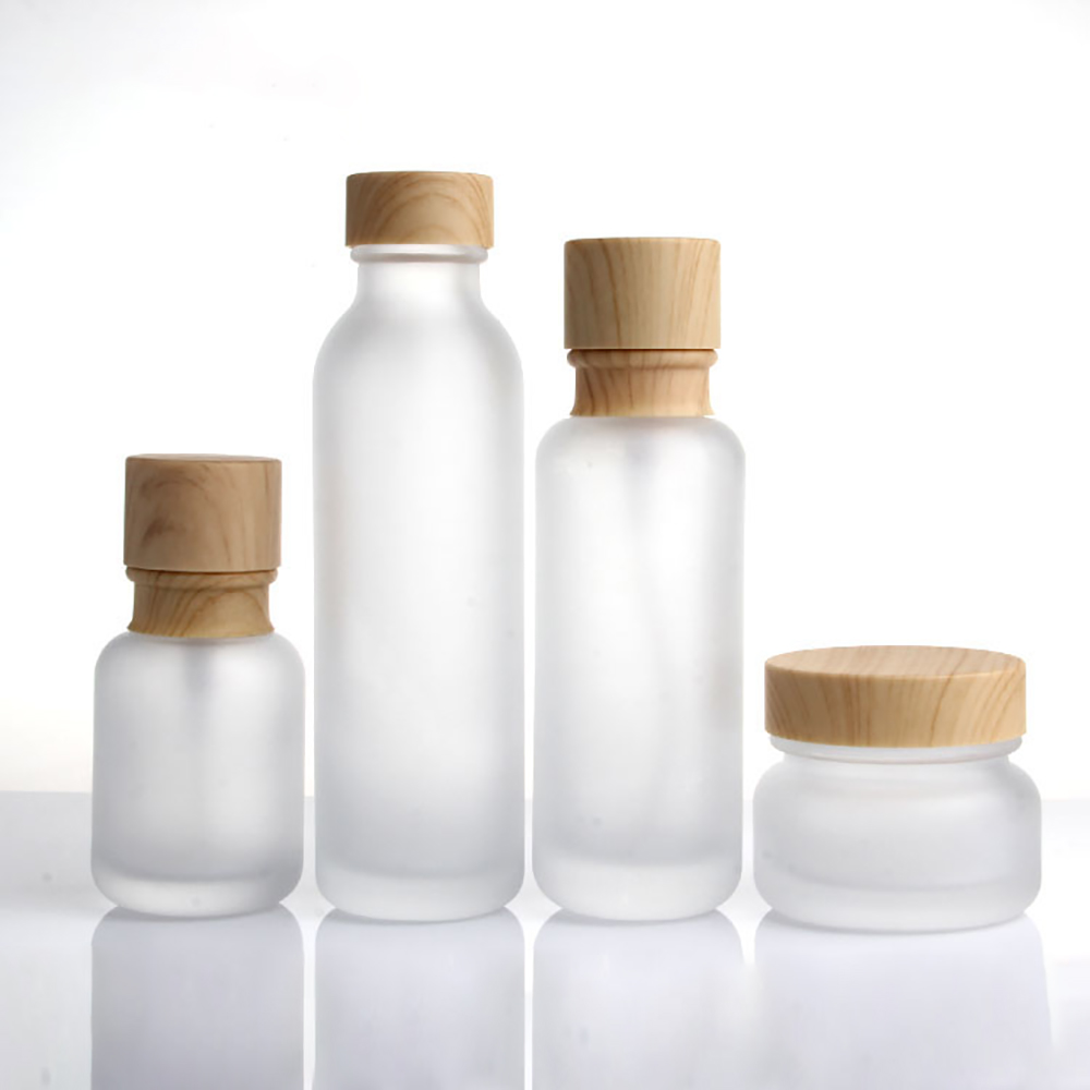 frosted 50g glass mason jar, wood grain lid cosmetic packaging glass bottles 1.7oz