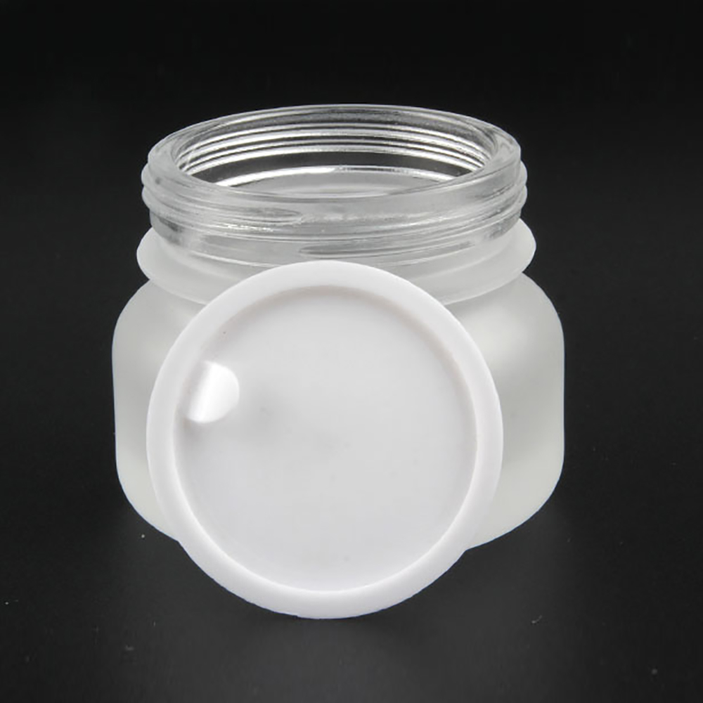 frosted 50g glass mason jar, wood grain lid cosmetic packaging glass bottles 1.7oz