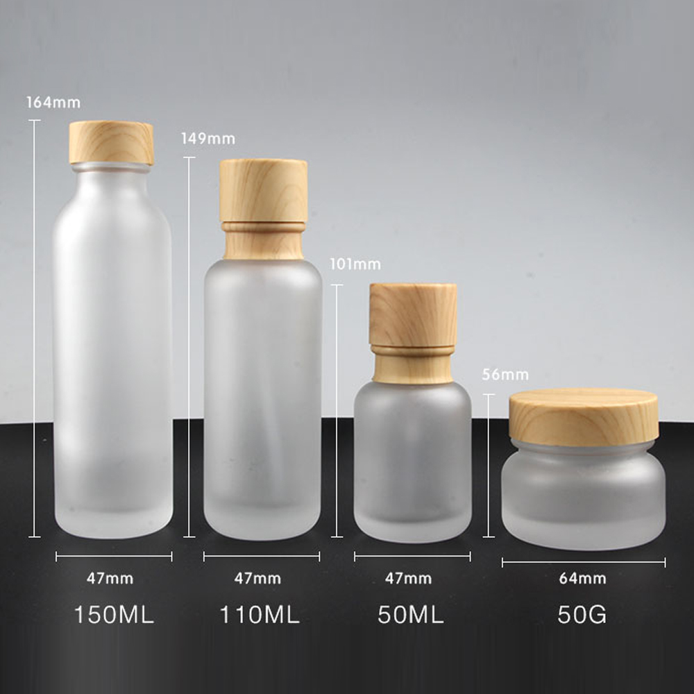 frosted 50g glass mason jar, wood grain lid cosmetic packaging glass bottles 1.7oz