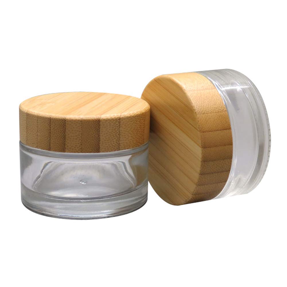 frosted Clear Glass Jars For Cosmetic Containers And Packaging With Bamboo Lid