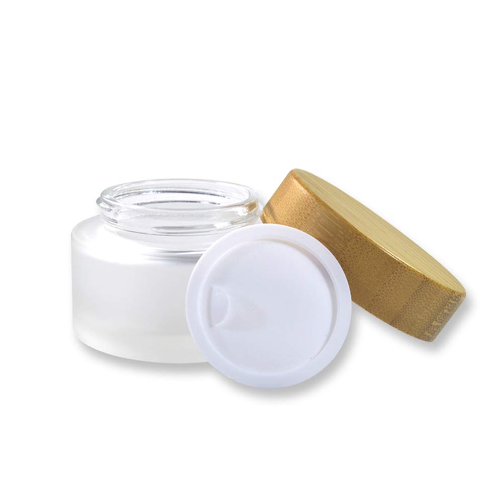frosted Clear Glass Jars For Cosmetic Containers And Packaging With Bamboo Lid