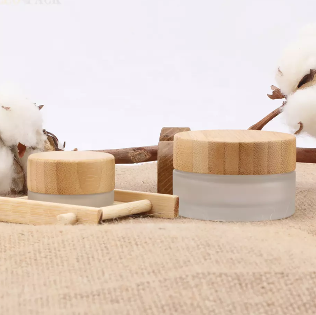 frosted Clear Glass Jars For Cosmetic Containers And Packaging With Bamboo Lid
