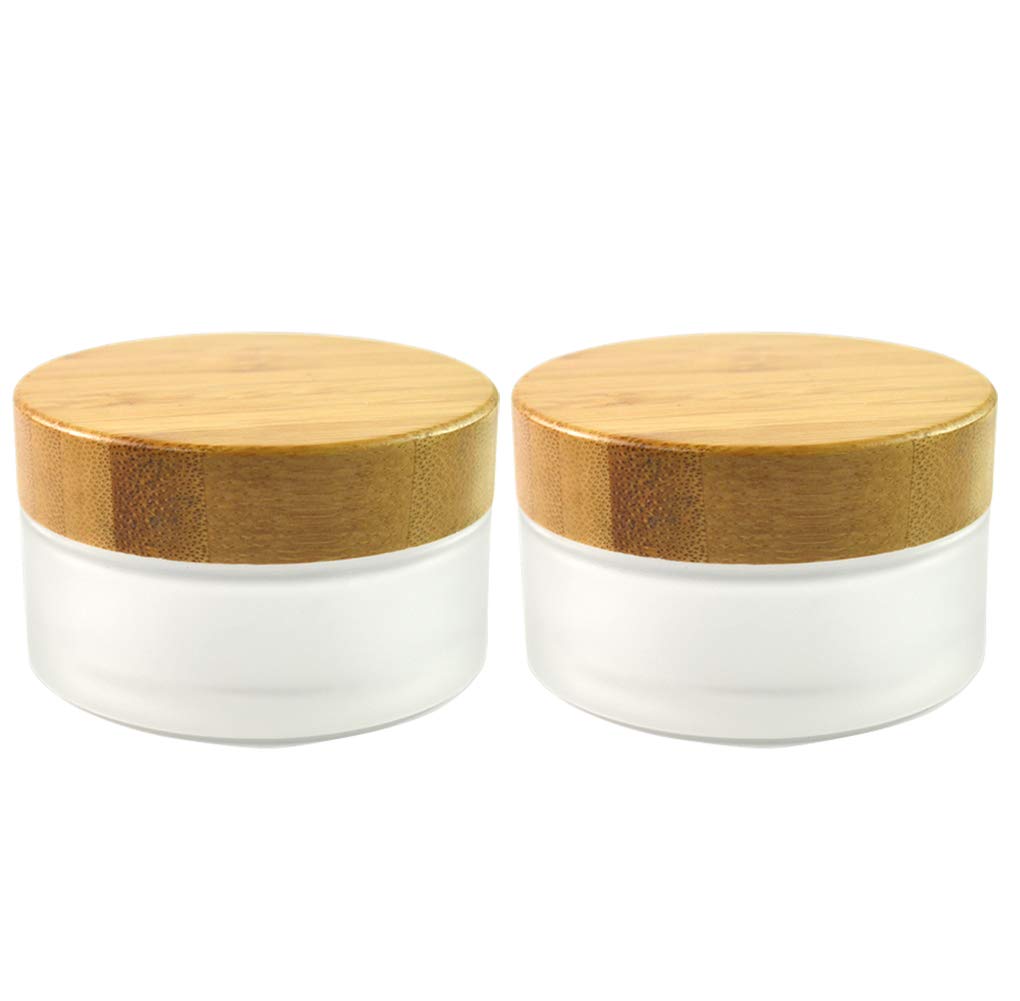 frosted Clear Glass Jars For Cosmetic Containers And Packaging With Bamboo Lid