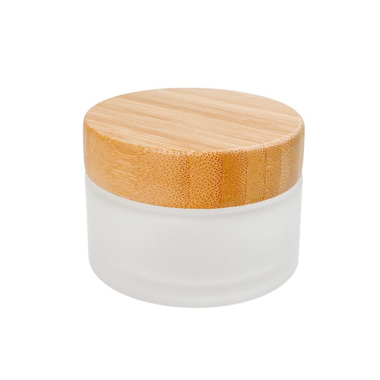 frosted  Empty Refillable Glass jars Round Cosmetic Jars Container Storage Pot with Natural Bamboo Lids