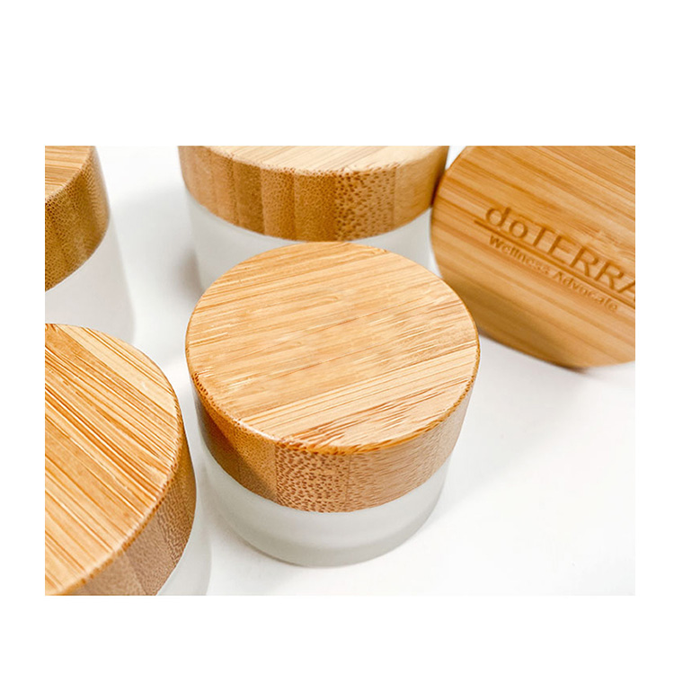 frosted Empty Refillable Glass jars Round Cosmetic Jars Container Storage Pot with Natural Bamboo Lids
