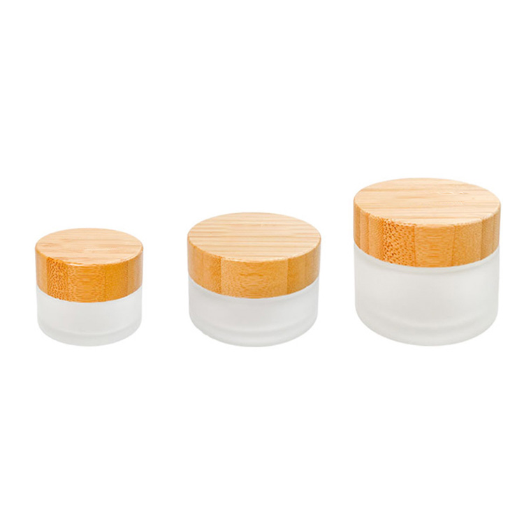 frosted Empty Refillable Glass jars Round Cosmetic Jars Container Storage Pot with Natural Bamboo Lids