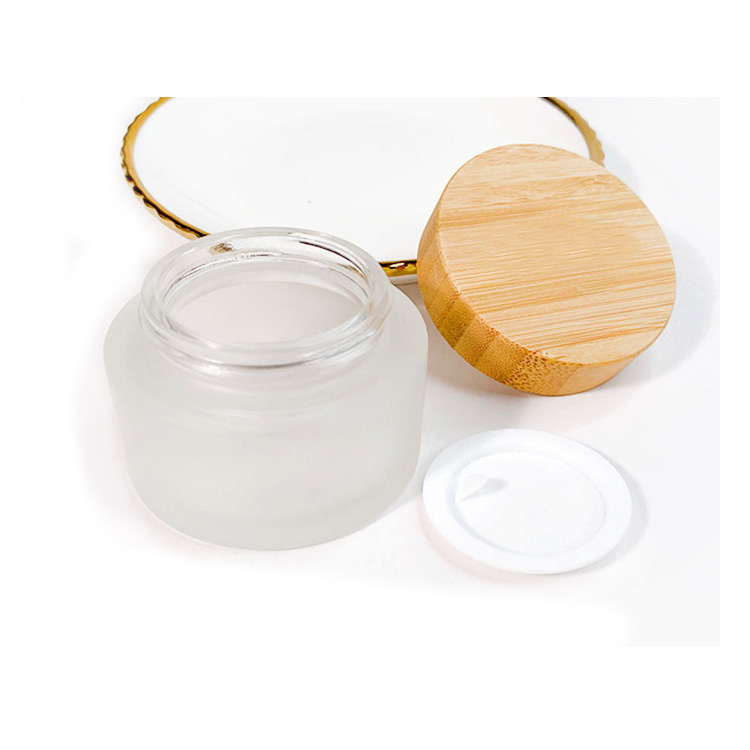 frosted Empty Refillable Glass jars Round Cosmetic Jars Container Storage Pot with Natural Bamboo Lids