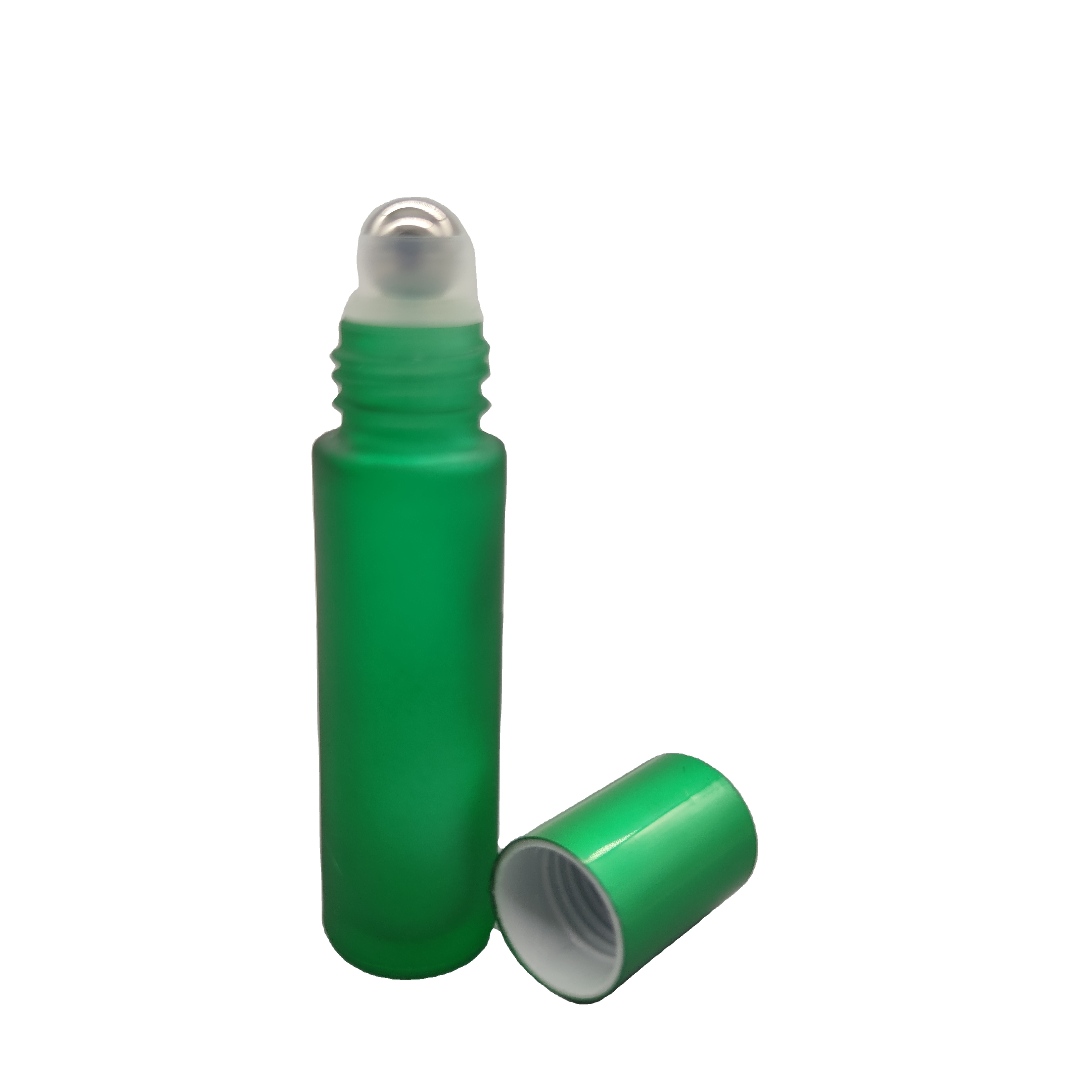 frosted Glass Bottle Stainless Steel Roller Ball 10ml Green Roller Green Bottle Black Cap Essential Oil Bottle