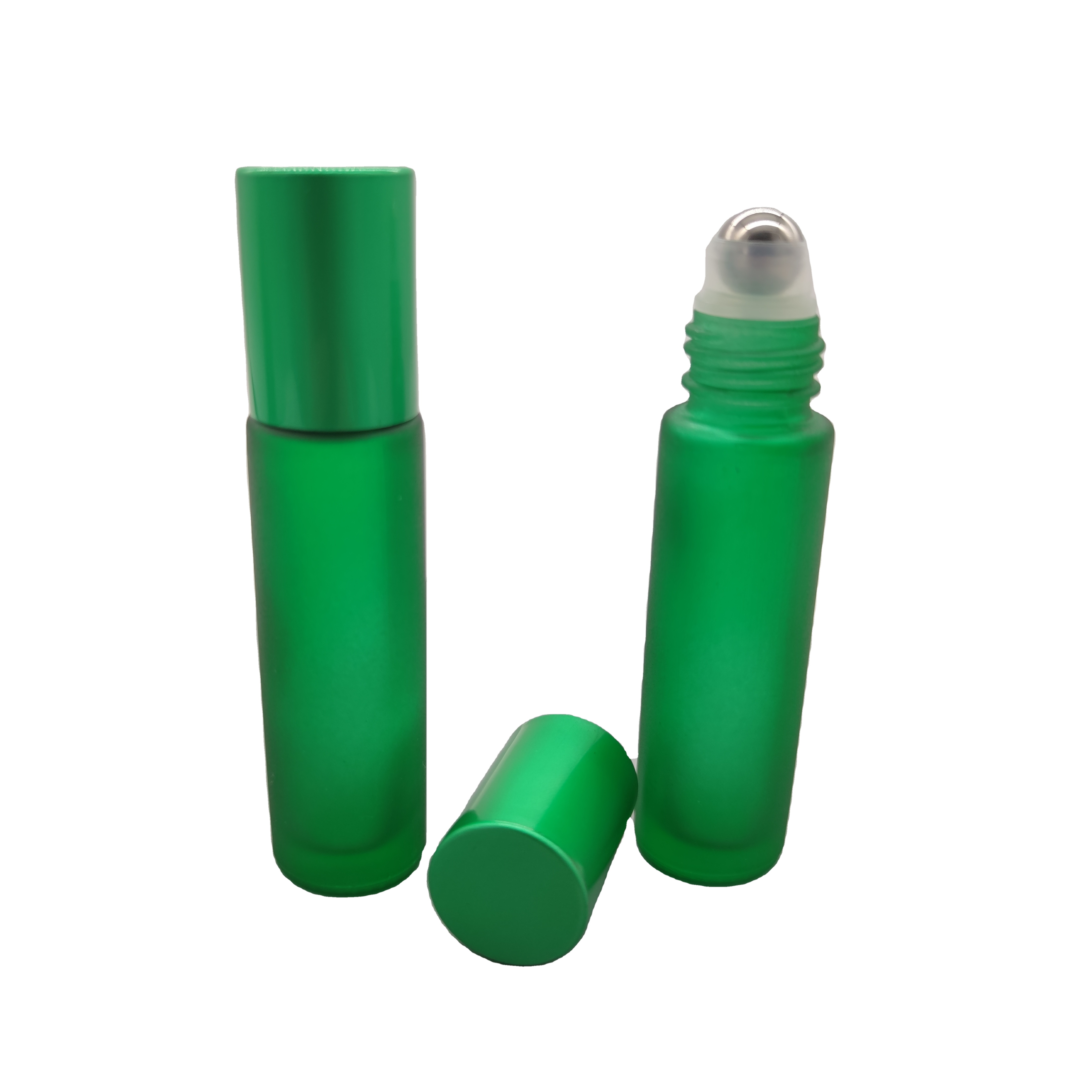 frosted Glass Bottle Stainless Steel Roller Ball 10ml Green Roller Green Bottle Black Cap Essential Oil Bottle