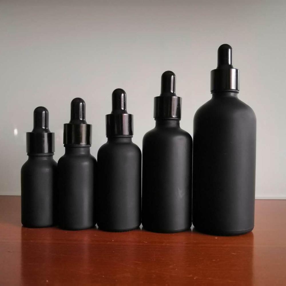 frosted Matte black 30ml 1oz tincture bottles glass dropper serum bottle with measurement scale dropper pipette