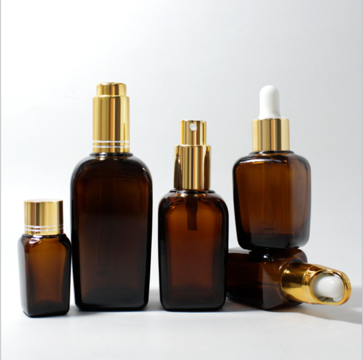 frosted amber cosmetic glass cream jar 30ml 50ml essential oil glass dropper bottle with black aluminum lid