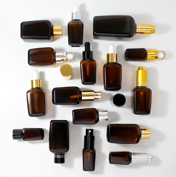 frosted amber cosmetic glass cream jar 30ml 50ml essential oil glass dropper bottle with black aluminum lid