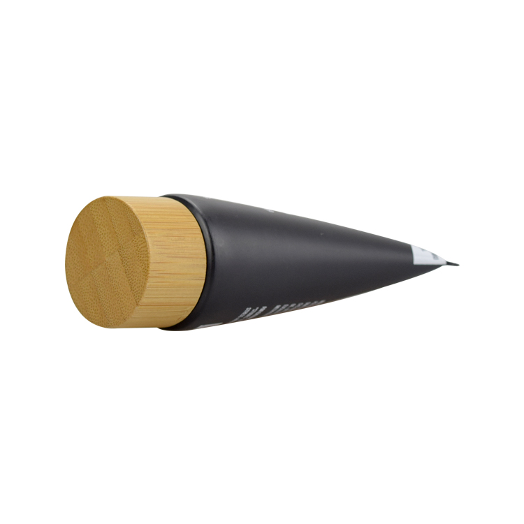 frosted black cosmetic packaging hand cream bamboo cap plastic tube bamboo bottle