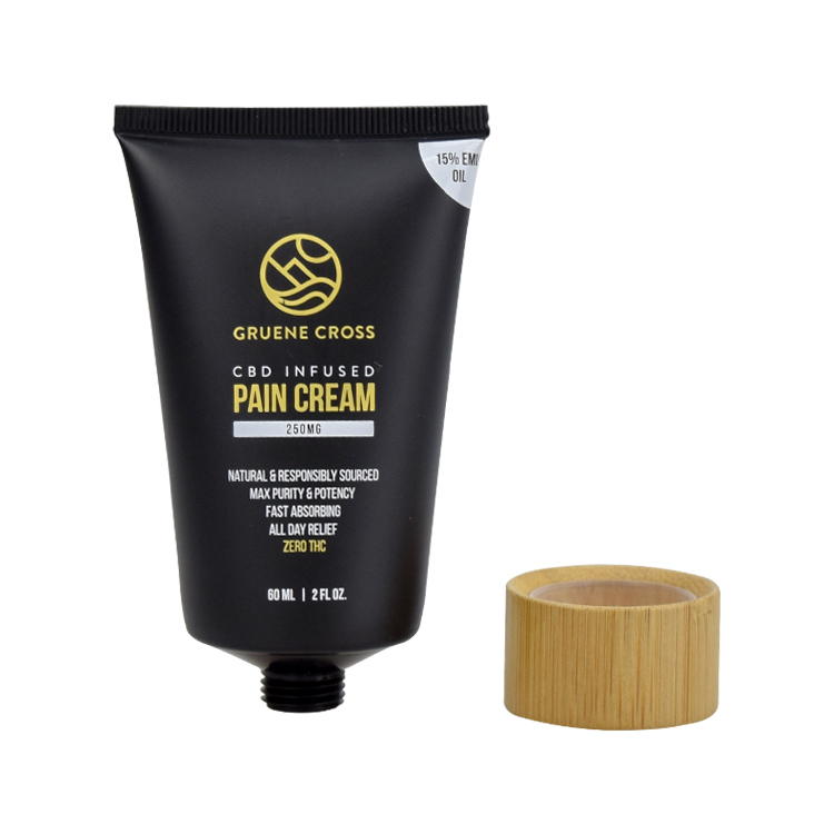 frosted black cosmetic packaging hand cream bamboo cap plastic tube bamboo bottle