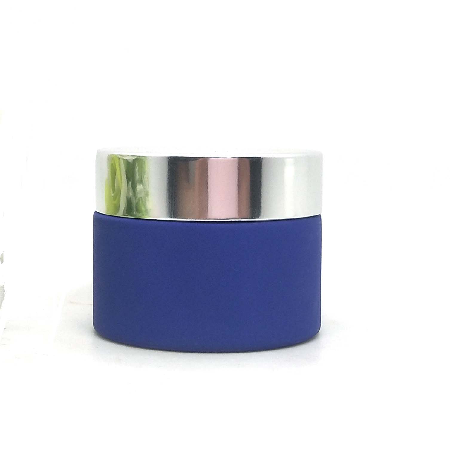 frosted blue opal glass jars  round  ceramic cosmetic cream glass jar 50g with aluminum silver lid