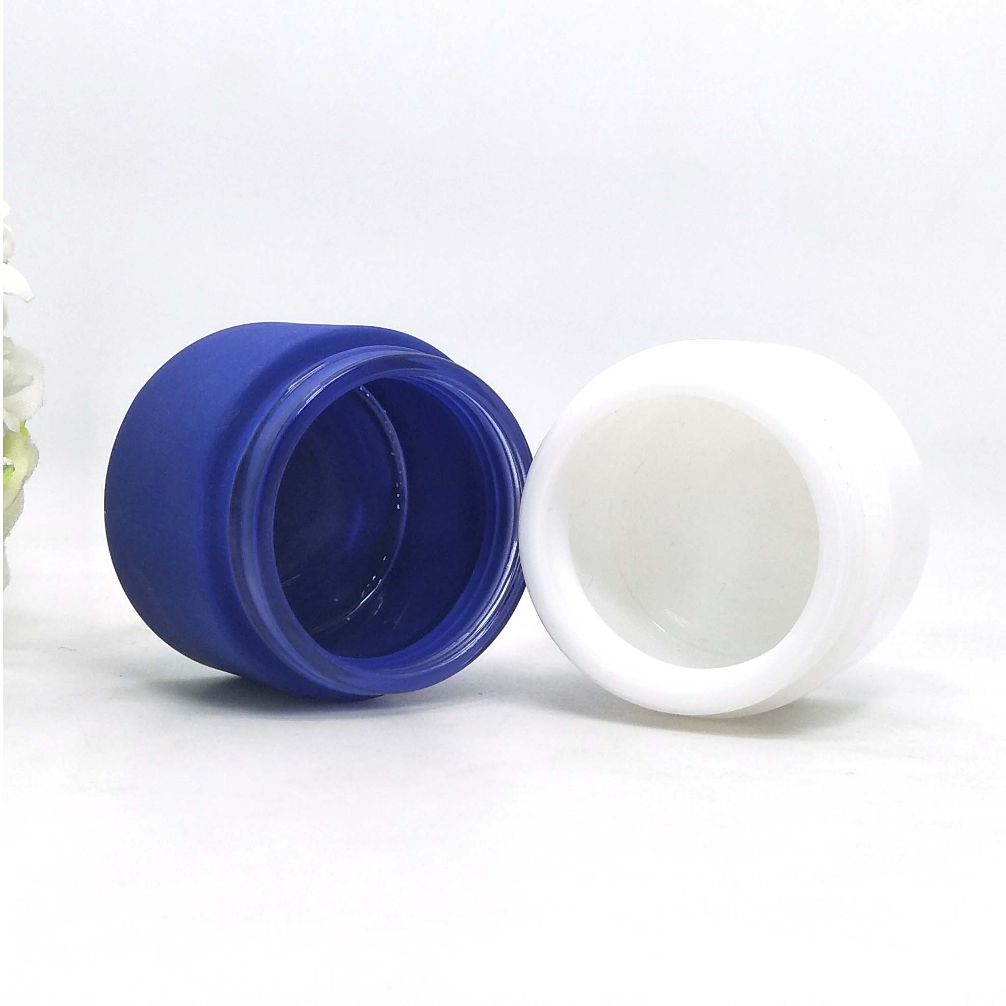 frosted blue opal glass jars round ceramic cosmetic cream glass jar 50g with aluminum silver lid