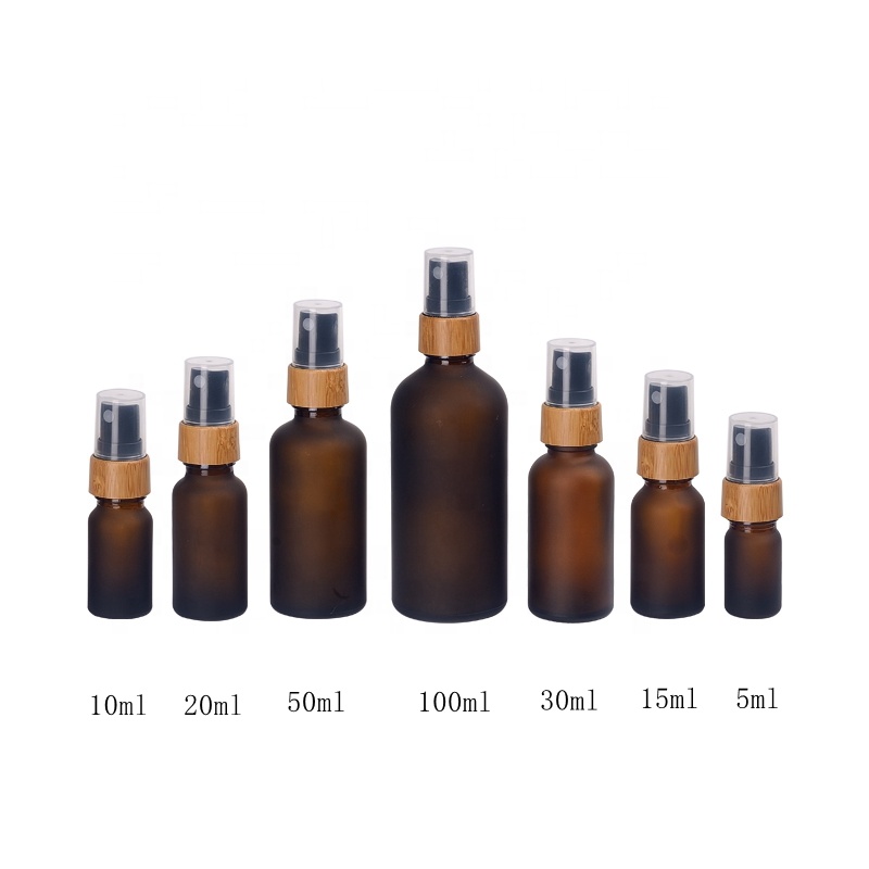 frosted brown essential oil cosmetic bottles 5 10 15 ml 20 30 50 100 ml frosted amber glass bottle with bamboo spray