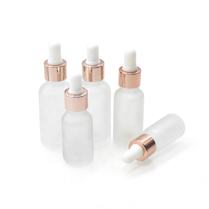 frosted clear cosmetic dropper bottle 5ml 10ml 15ml 20ml 30ml 50ml 100ml glass essential oil bottle with dropper rose gold cap