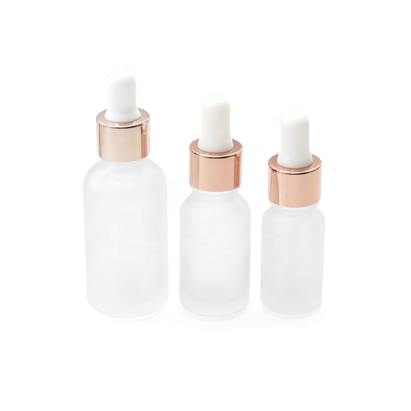 frosted clear cosmetic dropper bottle 5ml 10ml 15ml 20ml 30ml 50ml 100ml glass essential oil bottle with dropper rose gold cap