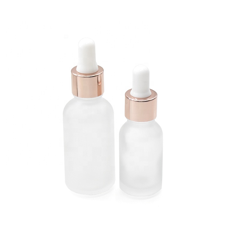 frosted clear cosmetic dropper bottle 5ml 10ml 15ml 20ml 30ml 50ml 100ml glass essential oil bottle with dropper rose gold cap