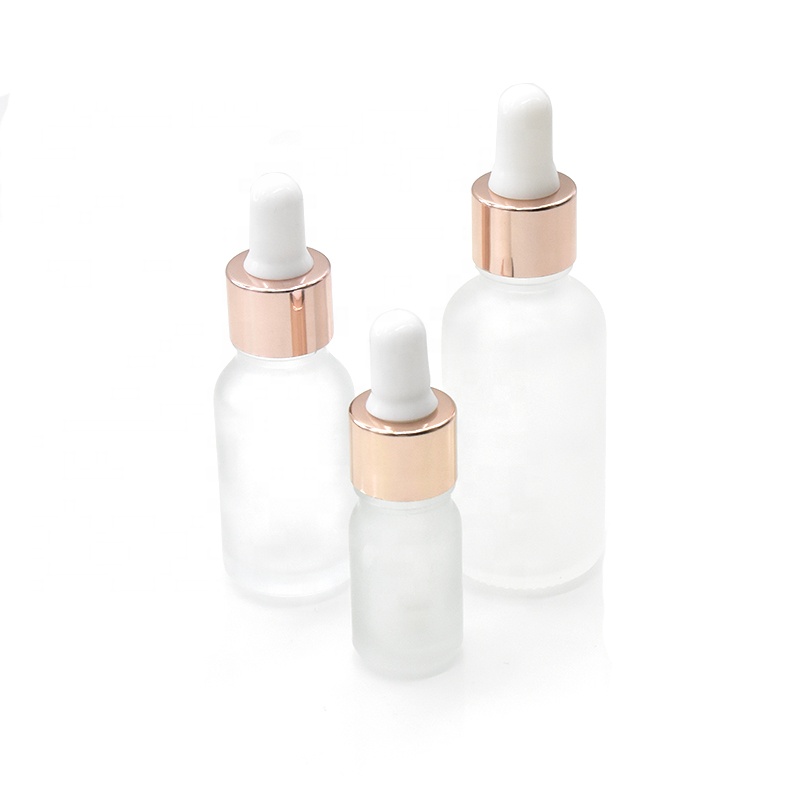 frosted clear cosmetic dropper bottle 5ml 10ml 15ml 20ml 30ml 50ml 100ml glass essential oil bottle with dropper rose gold cap