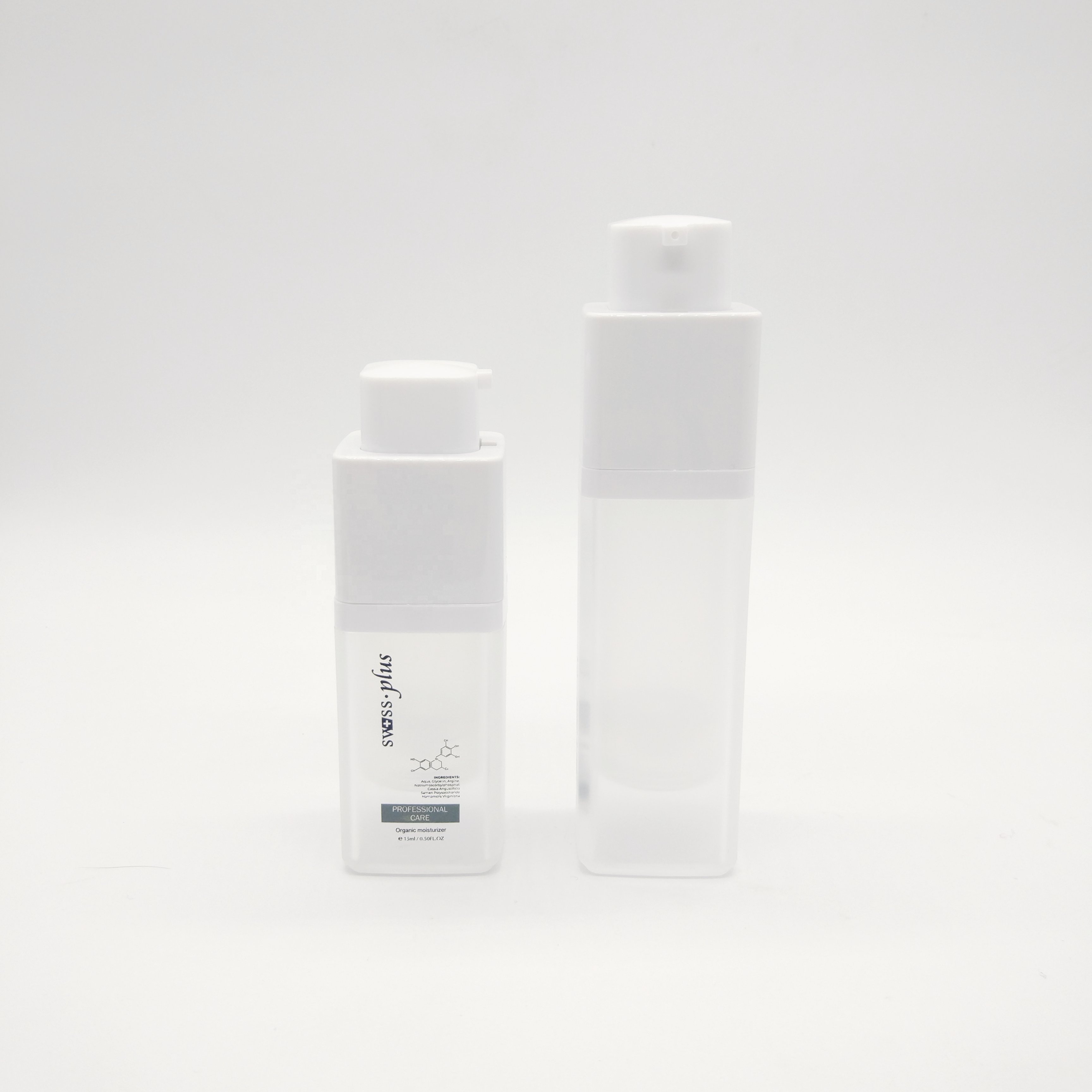 frosted clear plastic container square rotatable luxury airless bottle 15ml 30ml 50ml