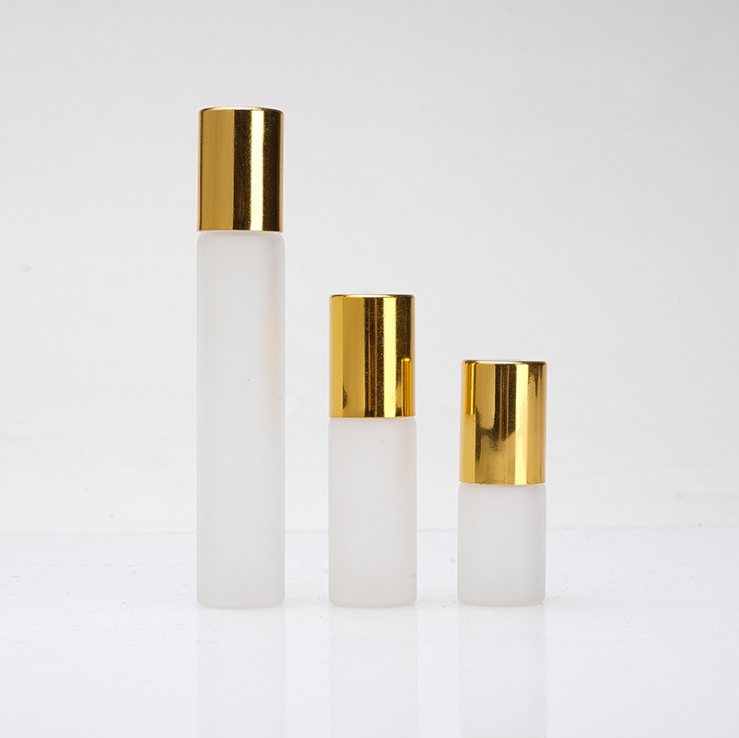 frosted clear roll on glass 3ml 5ml 10ml roller bottle with white gold silver aluminum cap