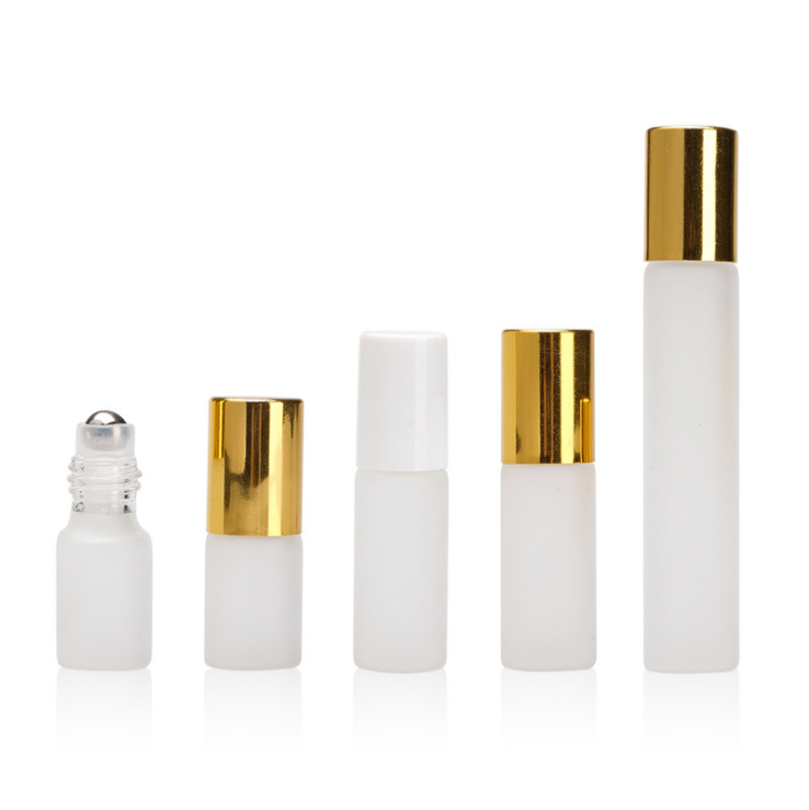frosted clear roll on glass 3ml 5ml 10ml roller bottle with white gold silver aluminum cap