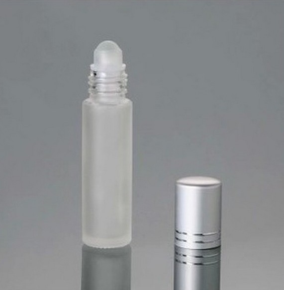 frosted clear roll on glass 3ml 5ml 10ml roller bottle with white gold silver aluminum cap