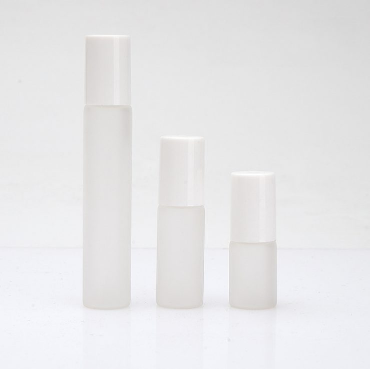 frosted clear roll on glass 3ml 5ml 10ml roller bottle with white gold silver aluminum cap