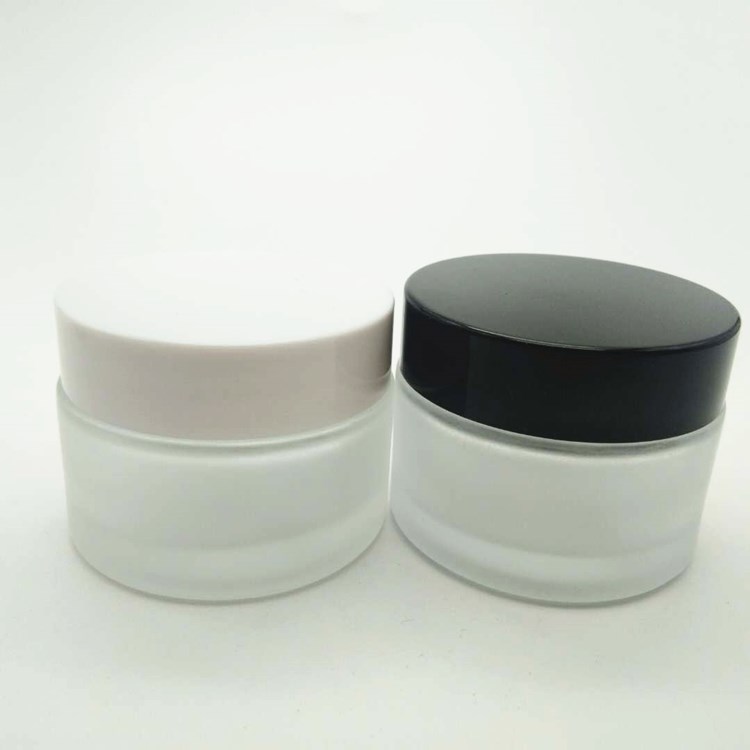 frosted cosmetic cream glass jar with aluminium lid