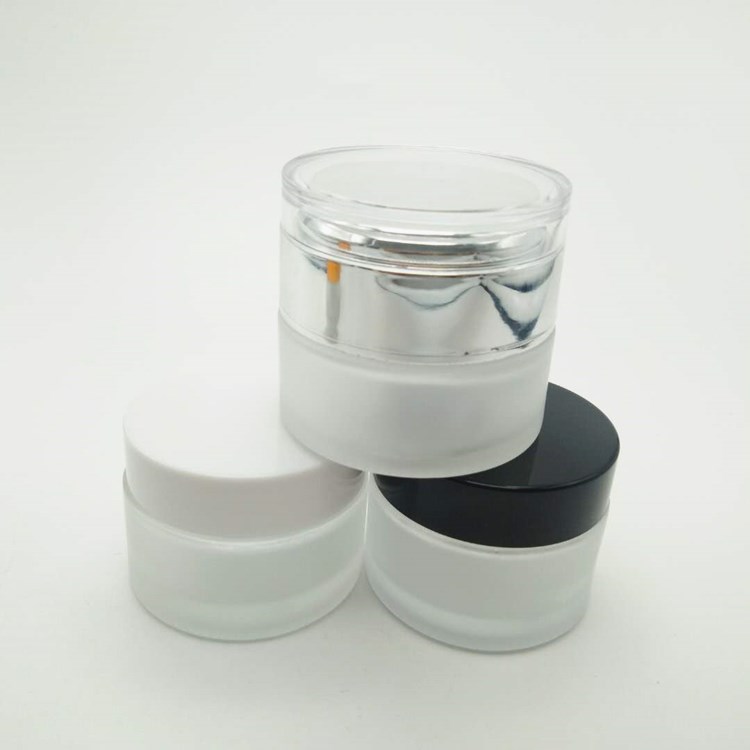 frosted cosmetic cream glass jar with aluminium lid