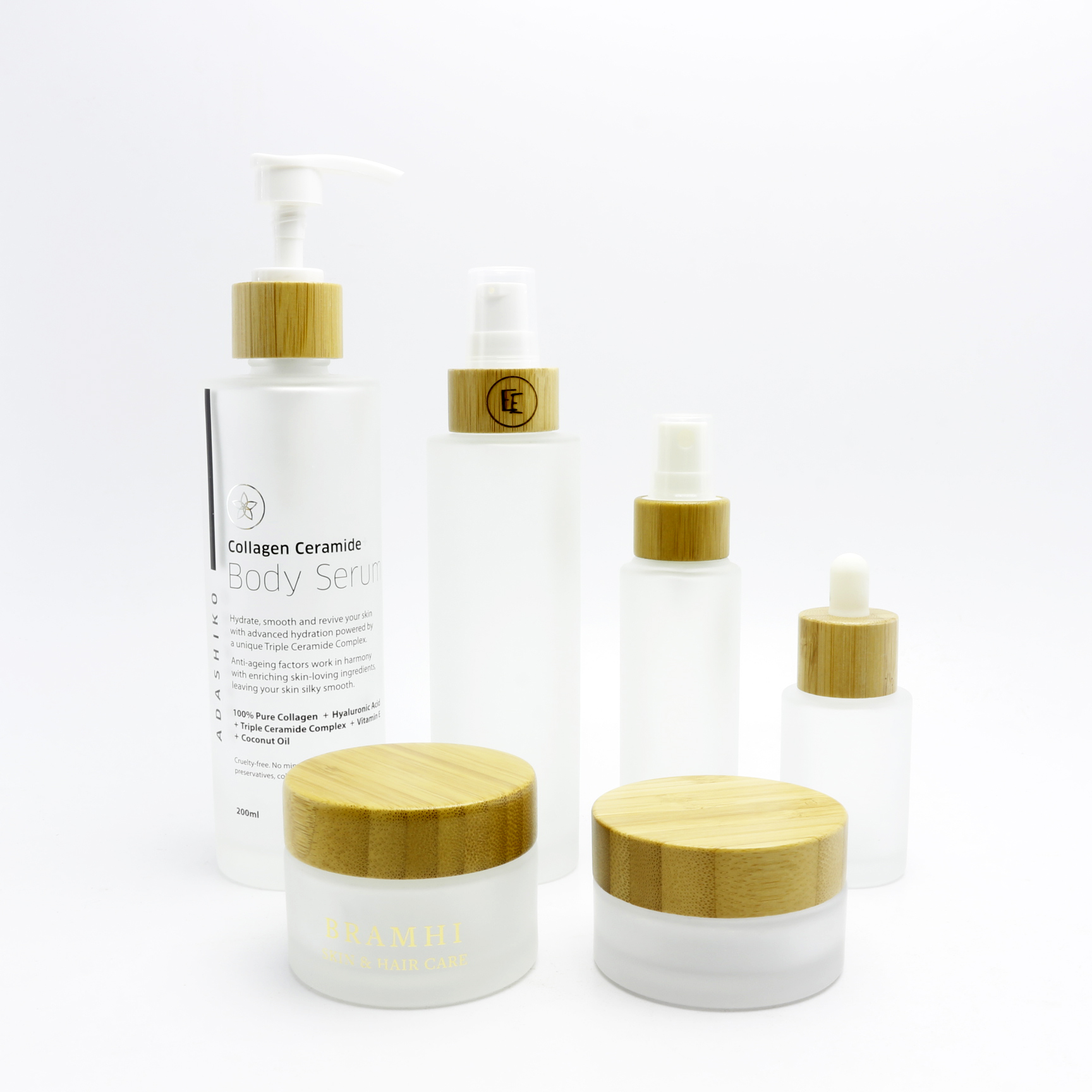 frosted cosmetic glass bottle glass jar with bamboo lid for oil pump lotion cap BP-AN1
