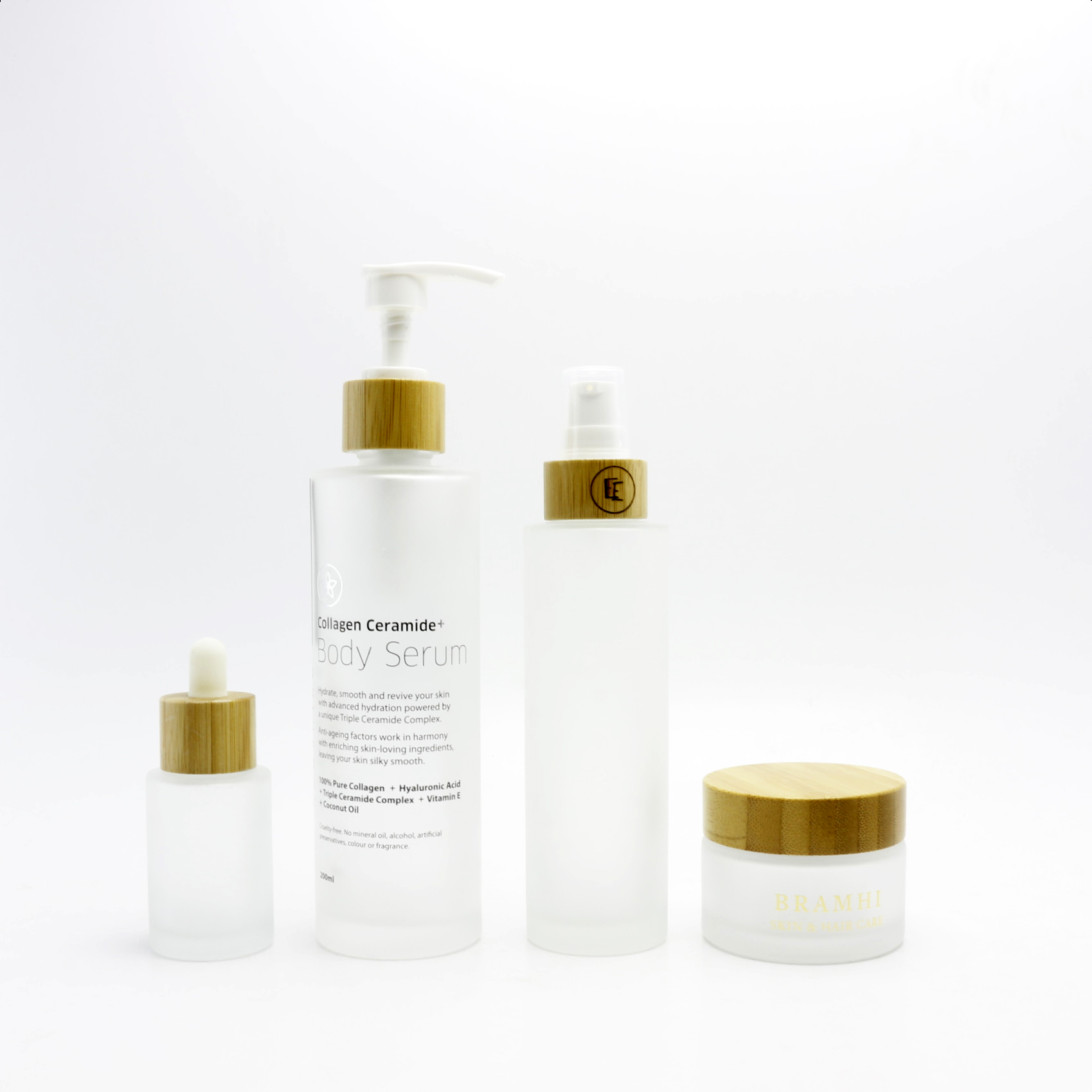 frosted cosmetic glass bottle glass jar with bamboo lid for oil pump lotion cap BP-AN1