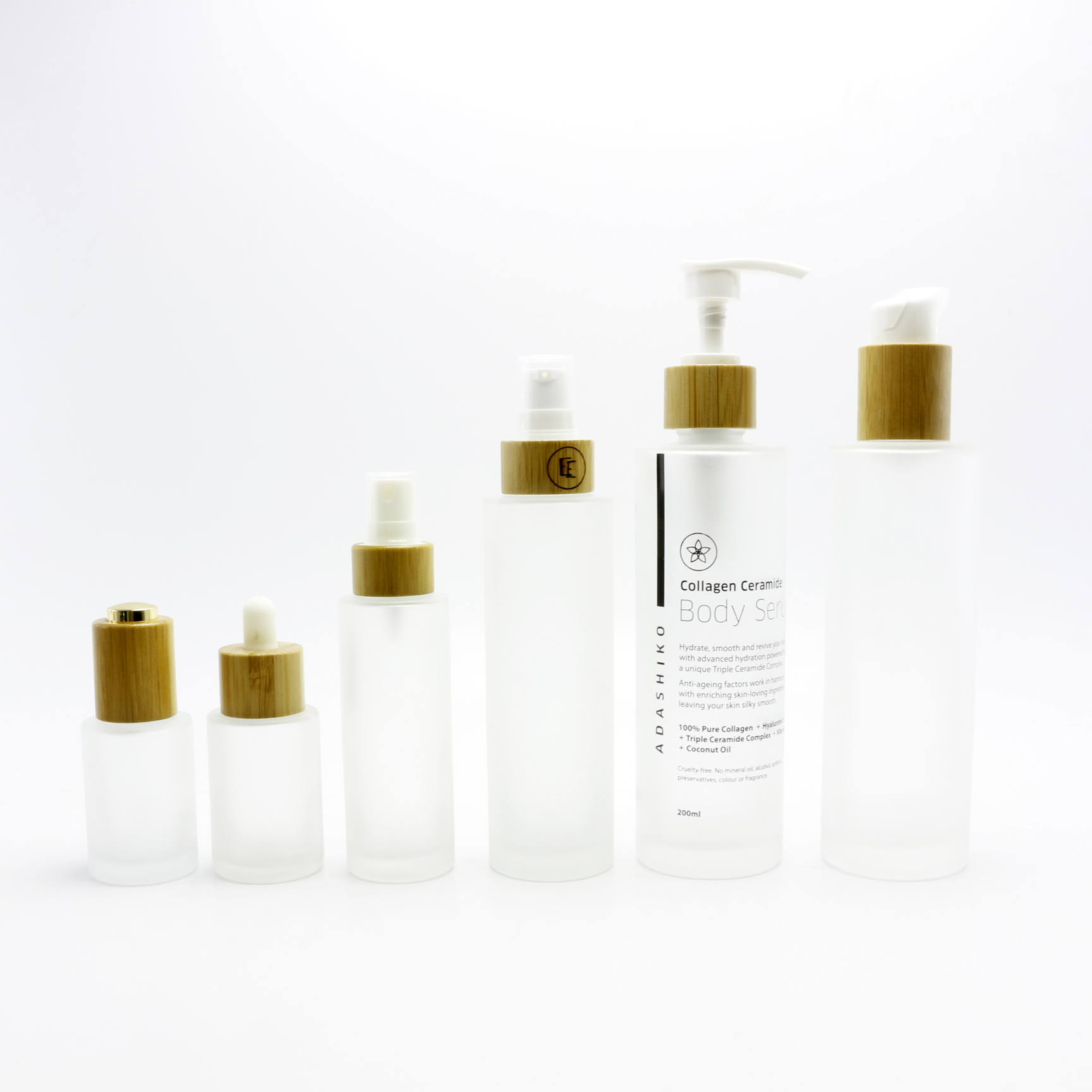 frosted cosmetic glass bottle glass jar with bamboo lid for oil pump lotion cap BP-AN1