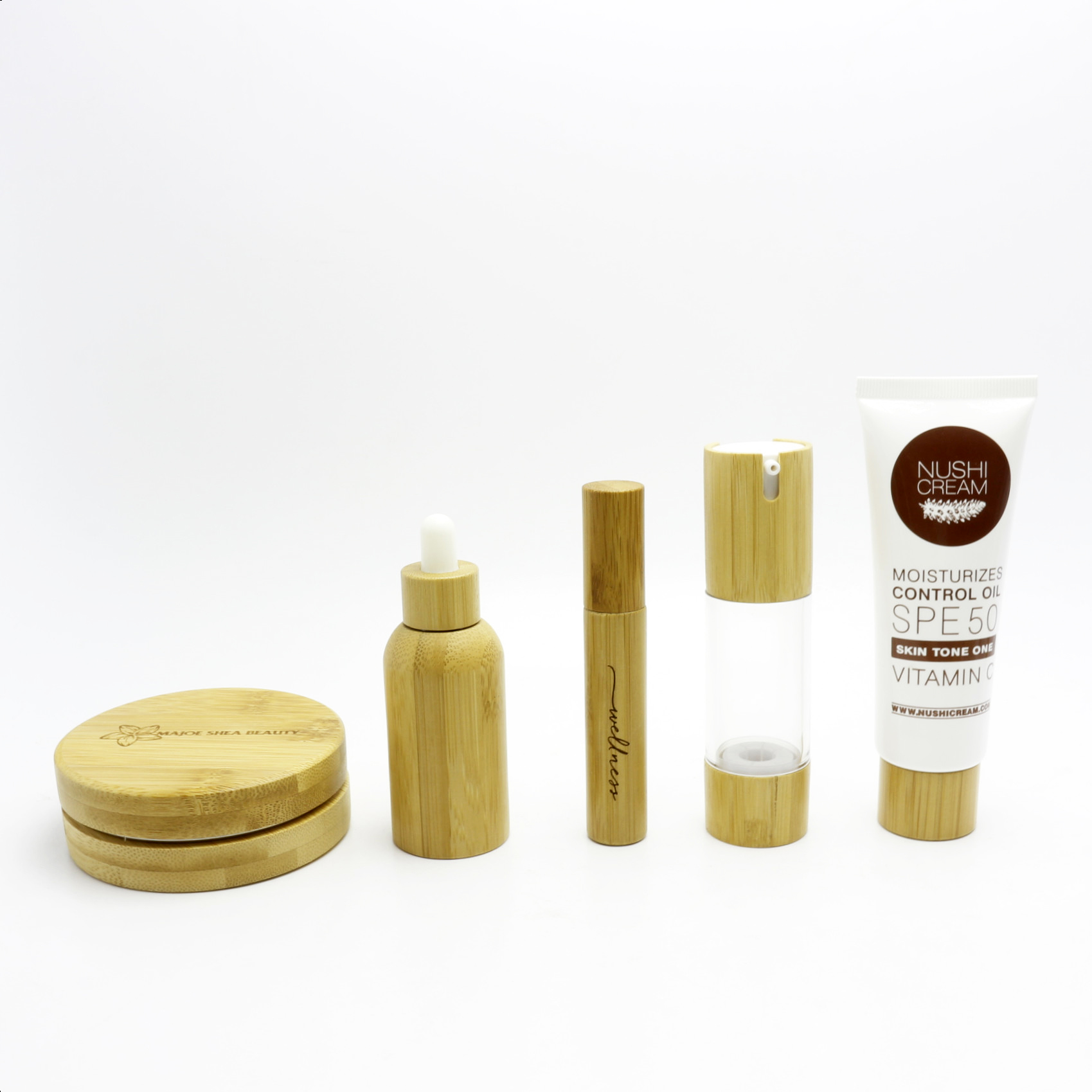 frosted cosmetic glass bottle glass jar with bamboo lid for oil pump lotion cap BP-AN1