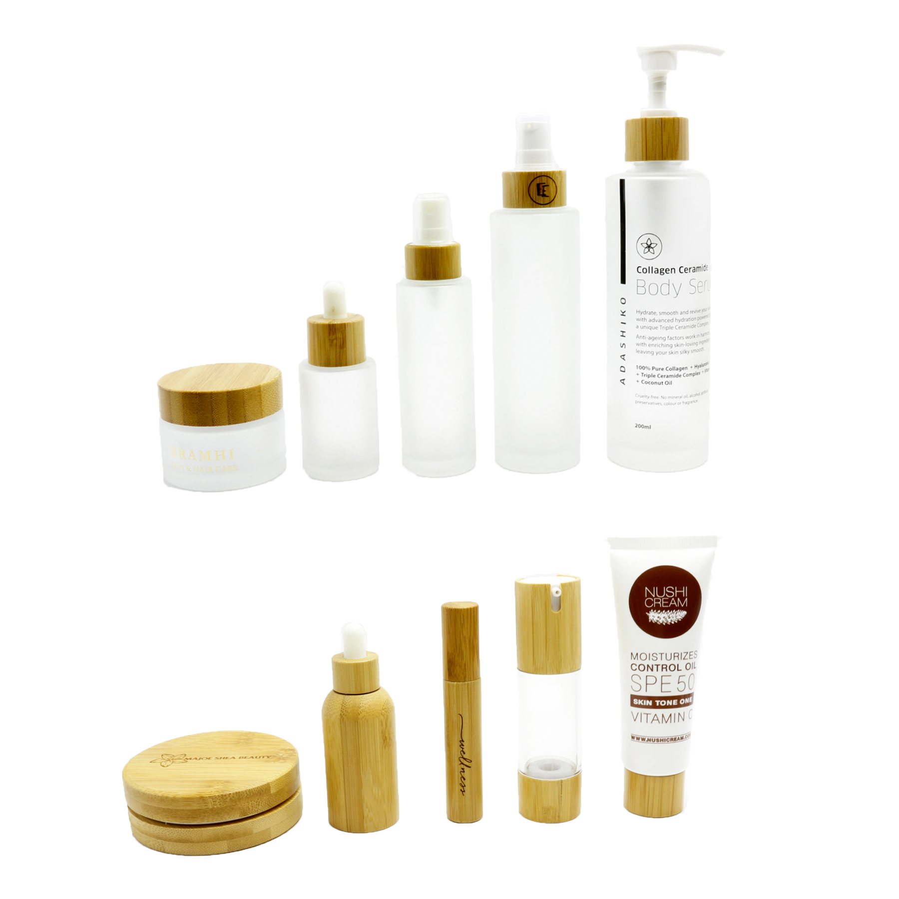 frosted cosmetic glass bottle glass jar with bamboo lid for oil pump lotion cap BP-AN1