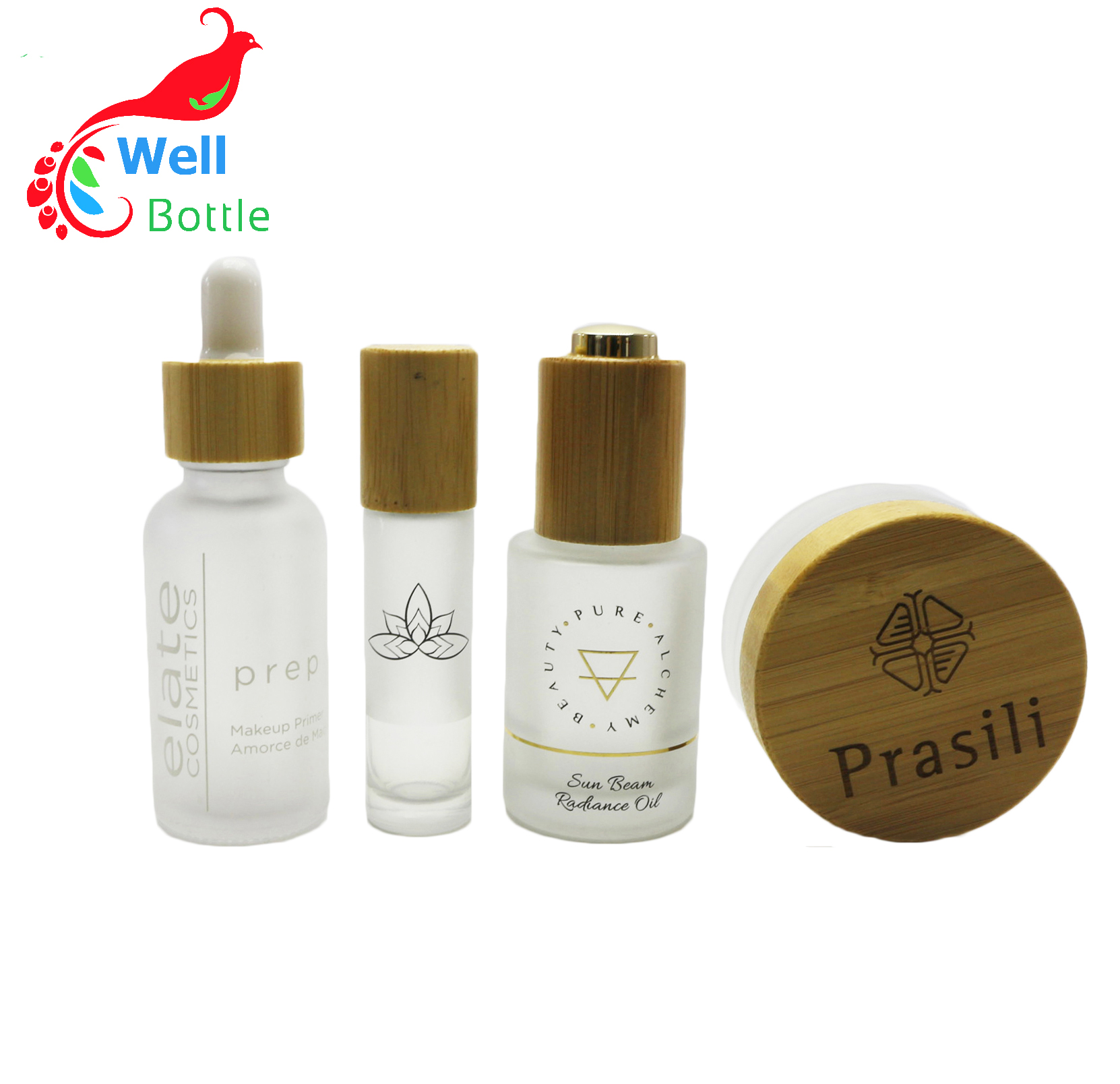 frosted cream glass cosmetic jars wholesale and glass roller bottles essential oil skincare packaging BP001E
