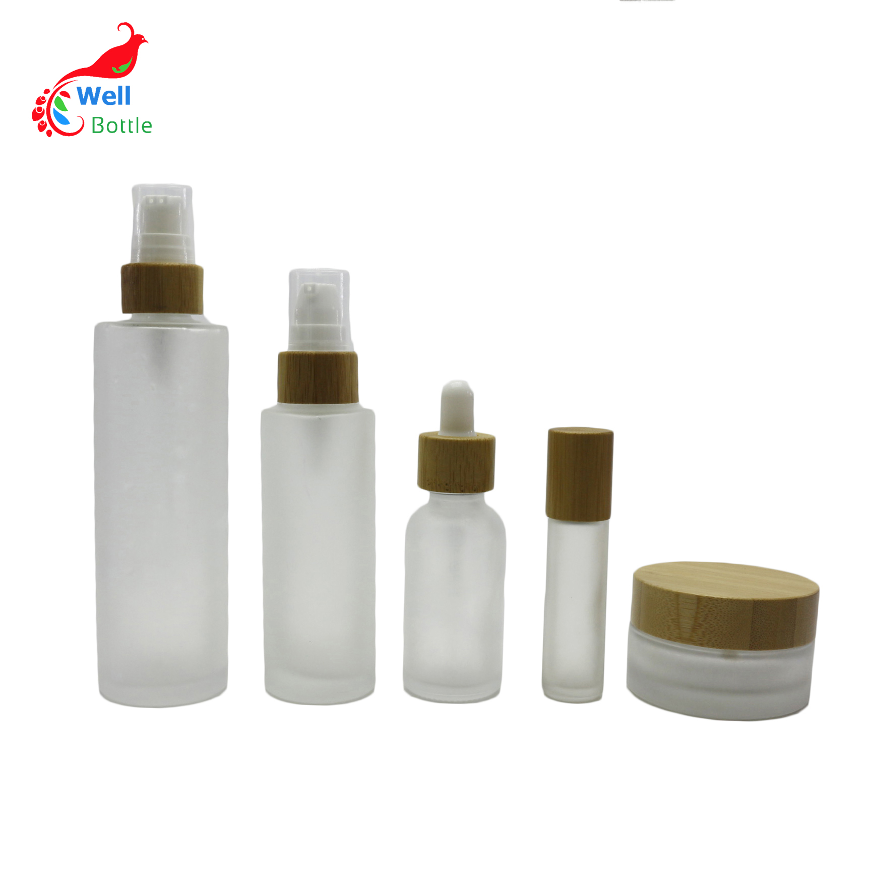frosted cream glass cosmetic jars wholesale and glass roller bottles essential oil skincare packaging BP001E