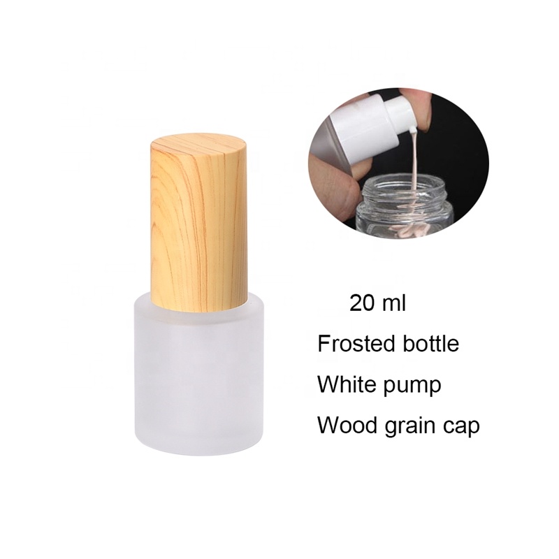 frosted glass bottles 20ml serum pump bottle skin care toner mist spray bottle 20 ml with plastic wooden lid for cosmetic