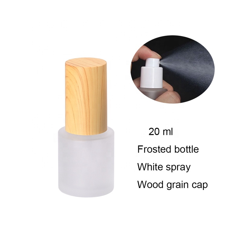 frosted glass bottles 20ml serum pump bottle skin care toner mist spray bottle 20 ml with plastic wooden lid for cosmetic