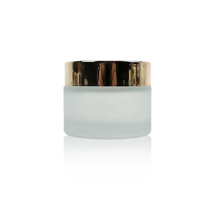 frosted glass cream jar with Bright golden screw cap glass bottles for skin care packaging cosmetics containers and packaging