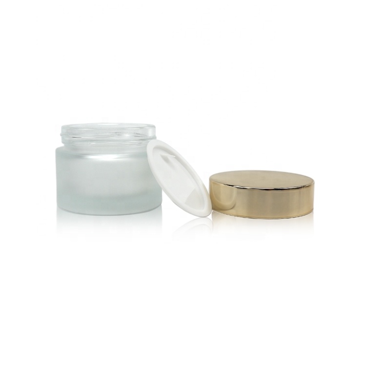 frosted glass cream jar with Bright golden screw cap glass bottles for skin care packaging cosmetics containers and packaging